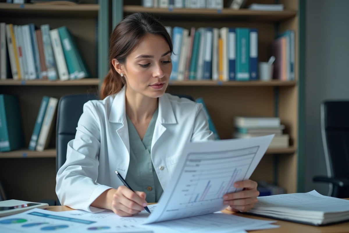 Femme chercheuse en laboratoire analysant des graphiques