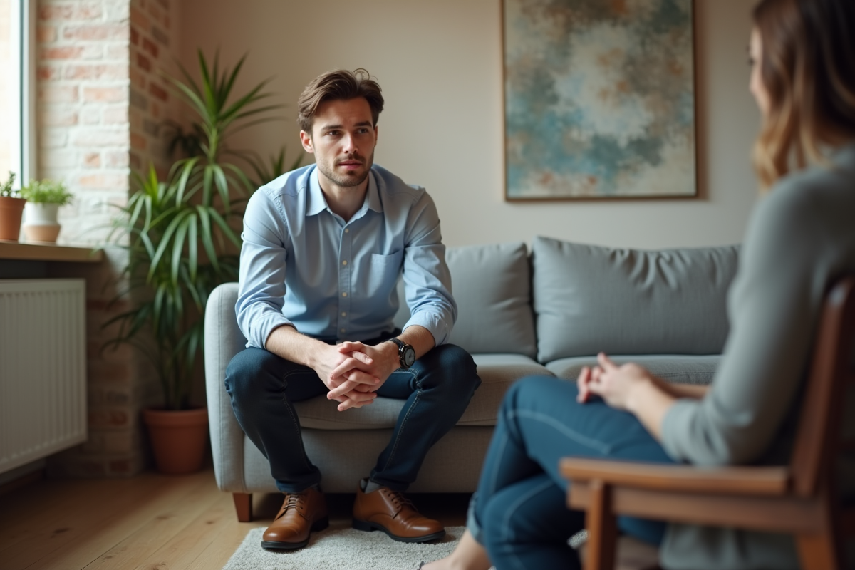 Jeune homme en consultation dans un espace apaisant