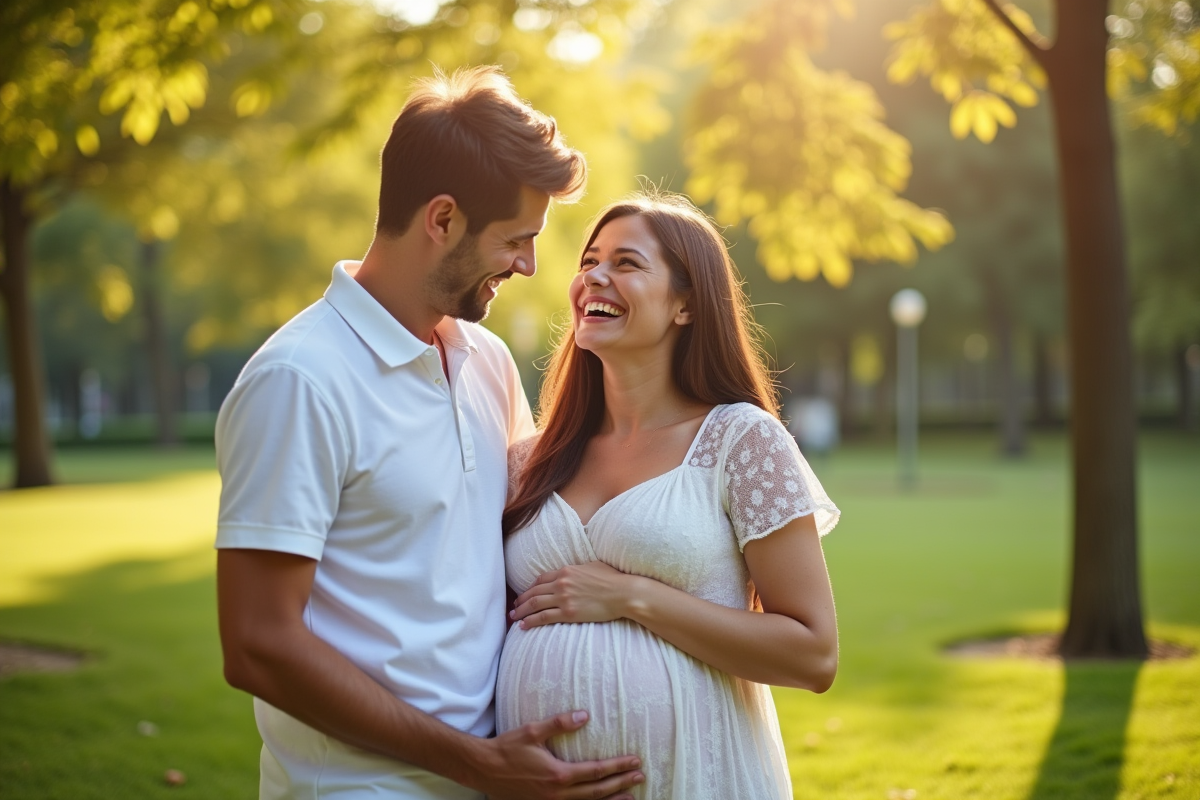 Couple dans un parc partageant la bonne nouvelle