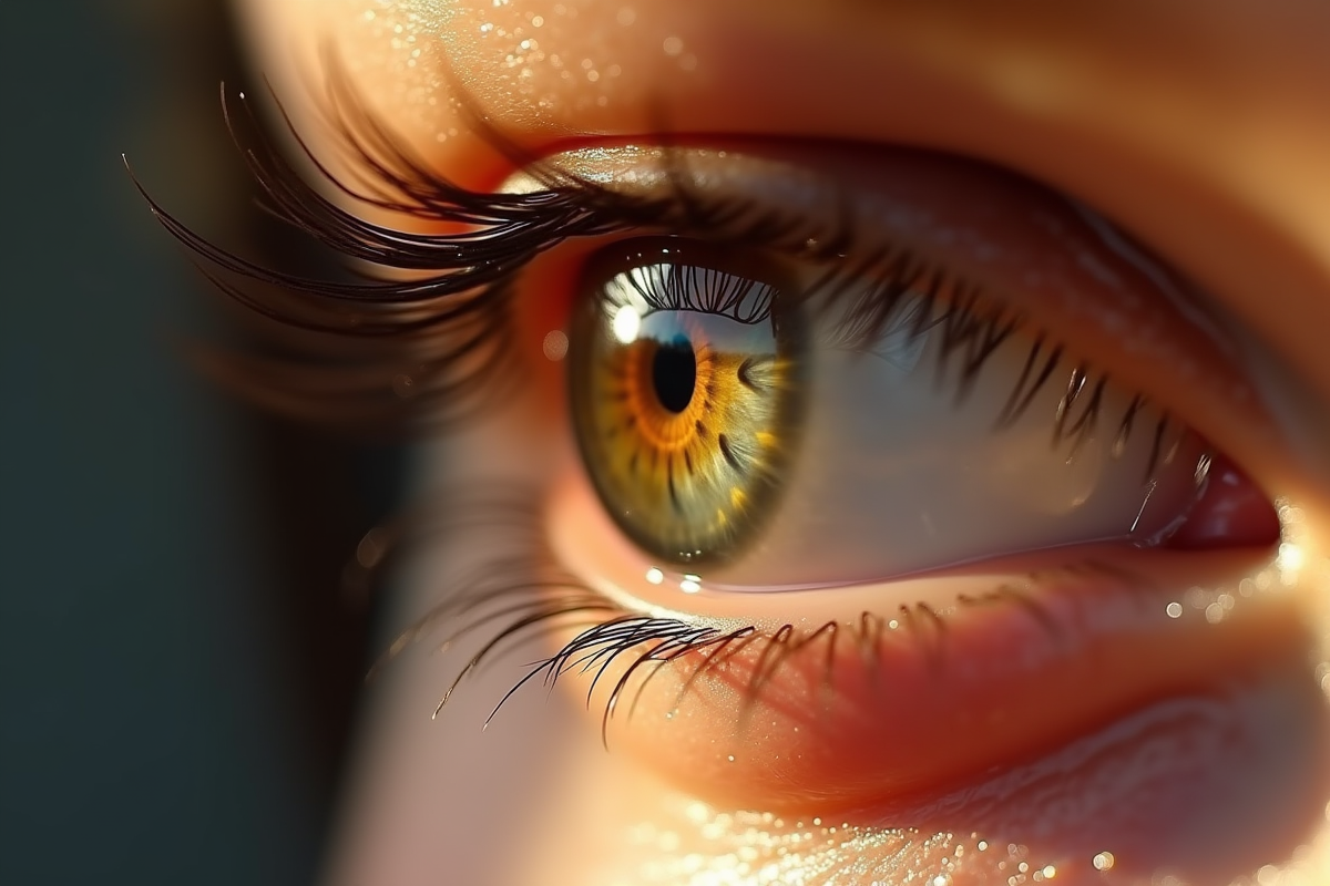 Zoom sur un oeil humain avec iris détaillé et cils fins