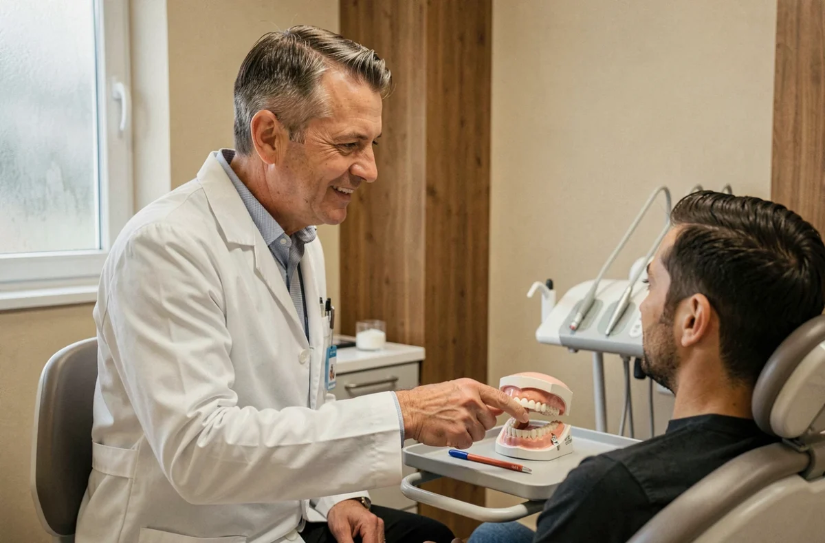 Orthodontiste masculin en consultation avec un patient dans son cabinet à L'Arbresle près de Lyon