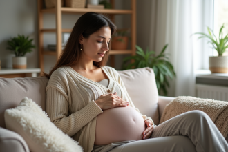 Femme enceinte paisible dans un intérieur chaleureux