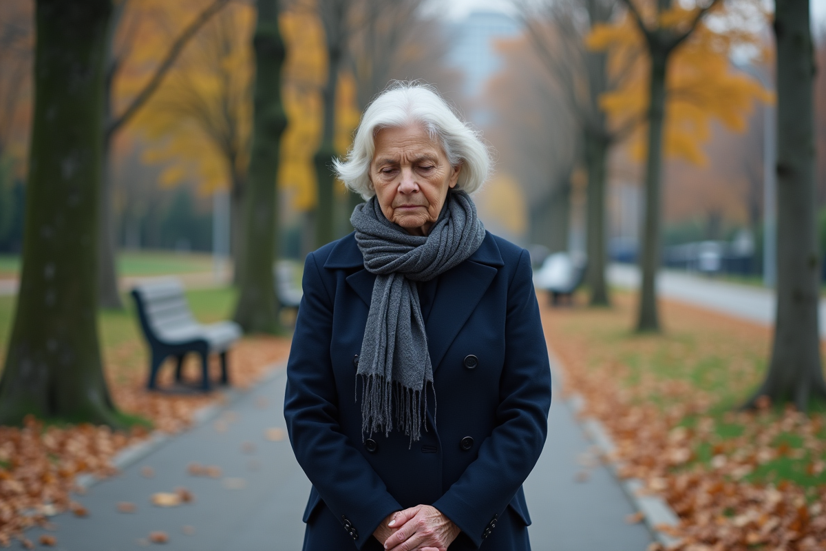 Femme âgée seule dans un parc d