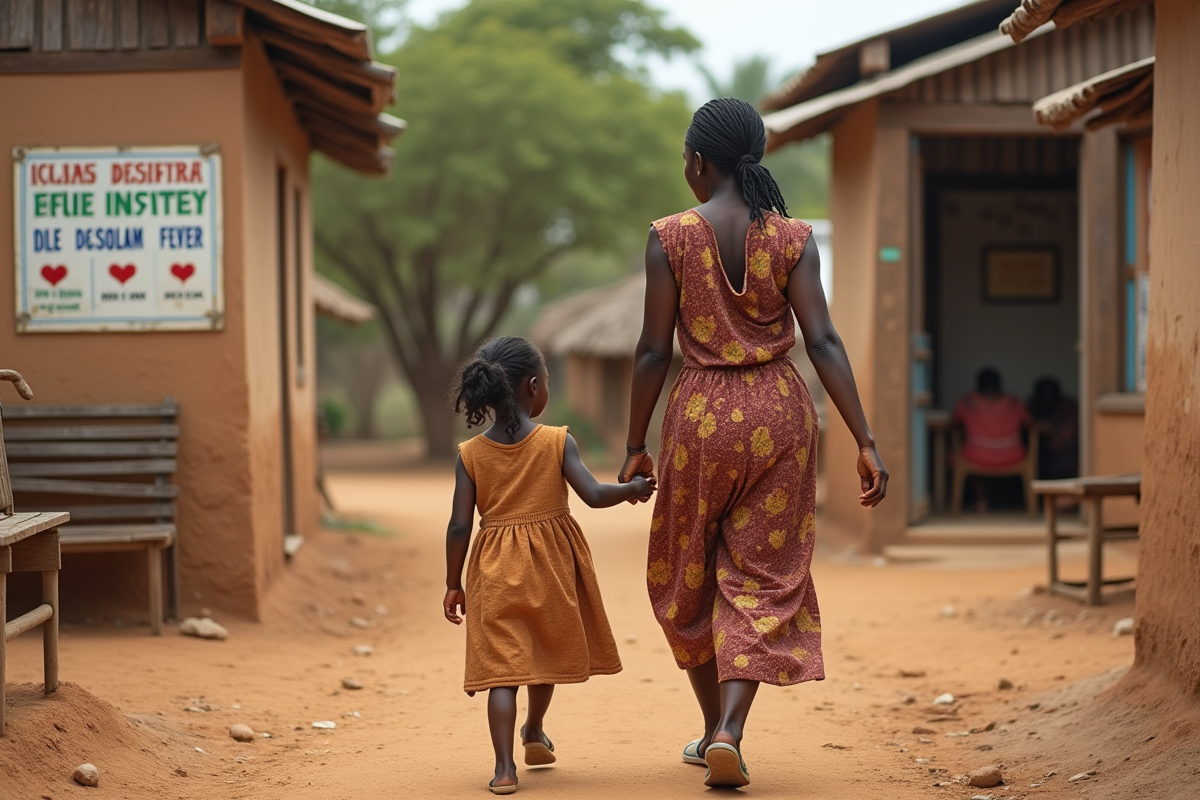 Femme africaine et sa fille dans un environnement rural