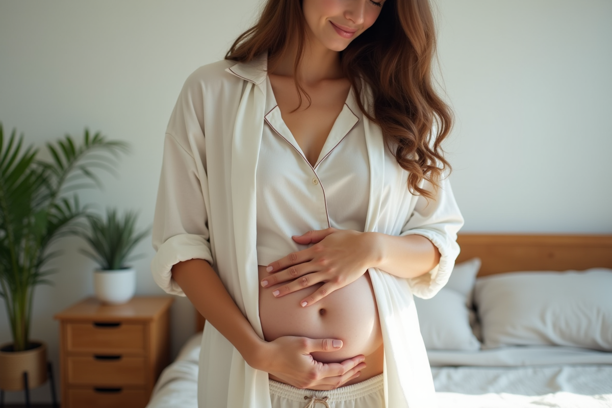 Femme en détente appliquant de l'huile sur le ventre