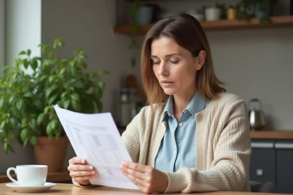Femme m&eacute;ditative lisant ses r&eacute;sultats de test sant&eacute;