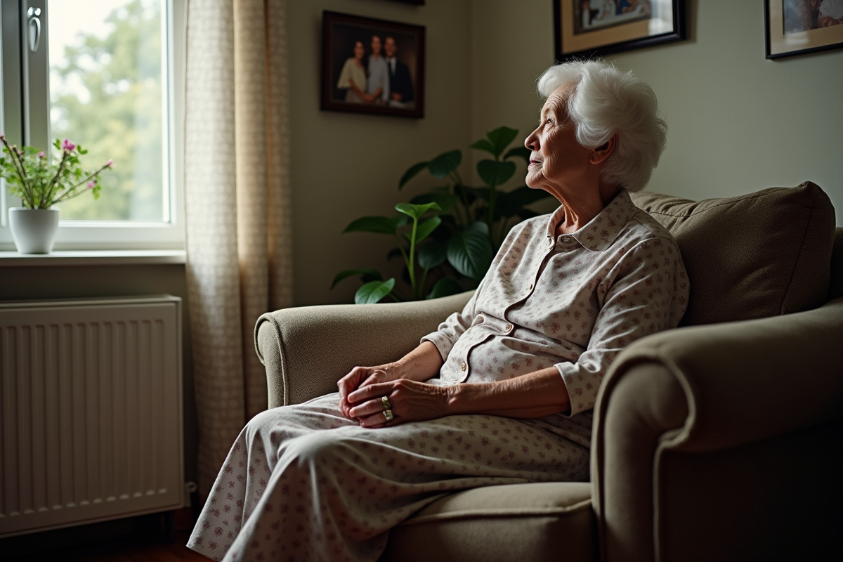 Femme âgée assise dans un salon domestique