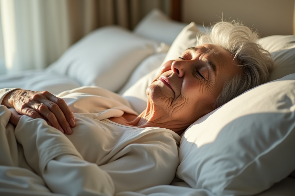 Femme âgée dormant paisiblement dans une chambre lumineuse