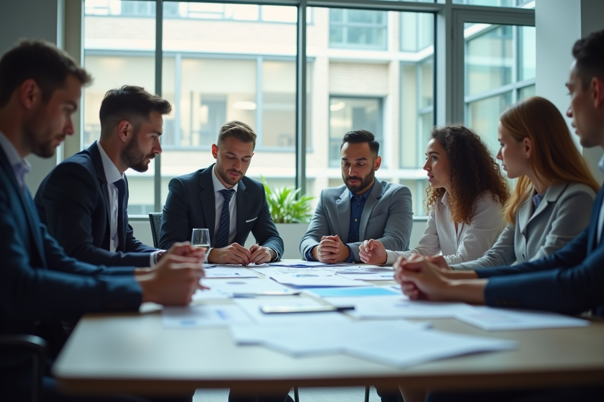Groupe de professionnels autour d'une table d'étude sécurité