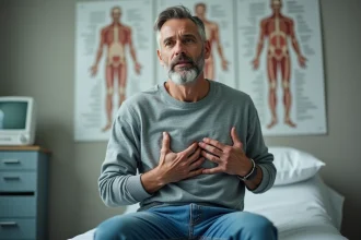 Homme d'âge moyen en consultation médicale pensive