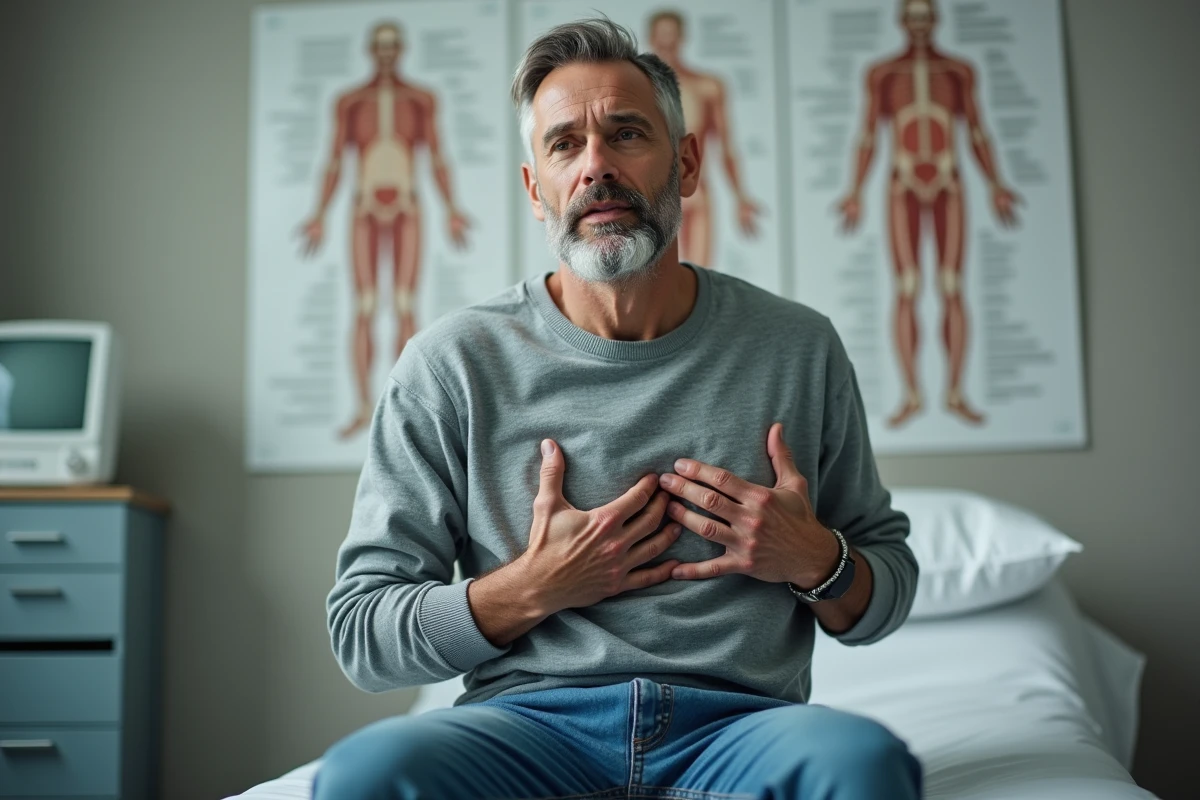 Homme d'âge moyen en consultation médicale pensive