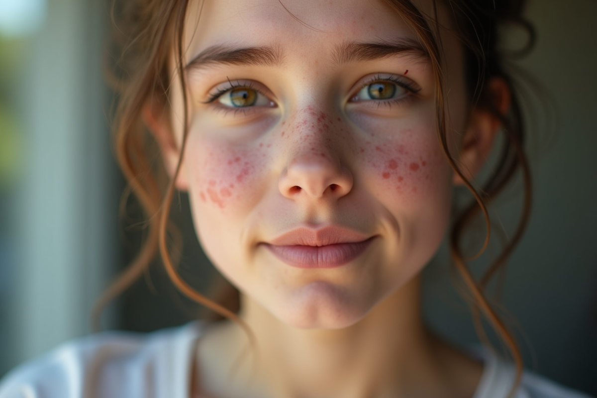 Jeune adulte avec acné visible sur le visage