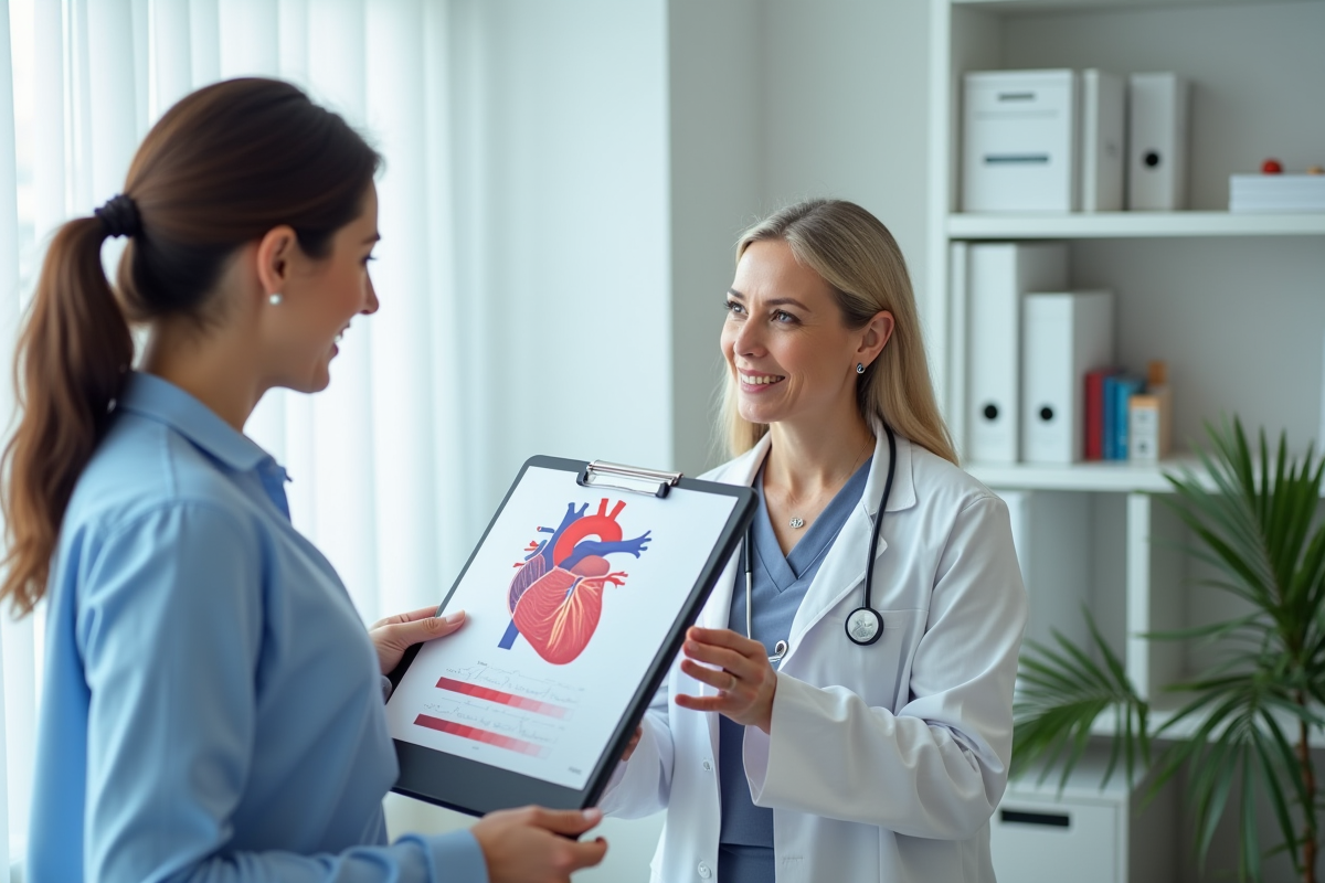Medecin expliquant la sante du coeur a une femme