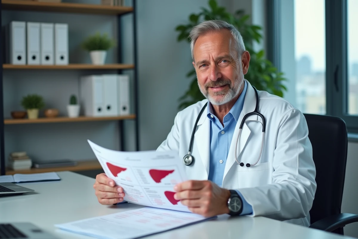 Medecin expliquant les resultats de test liver
