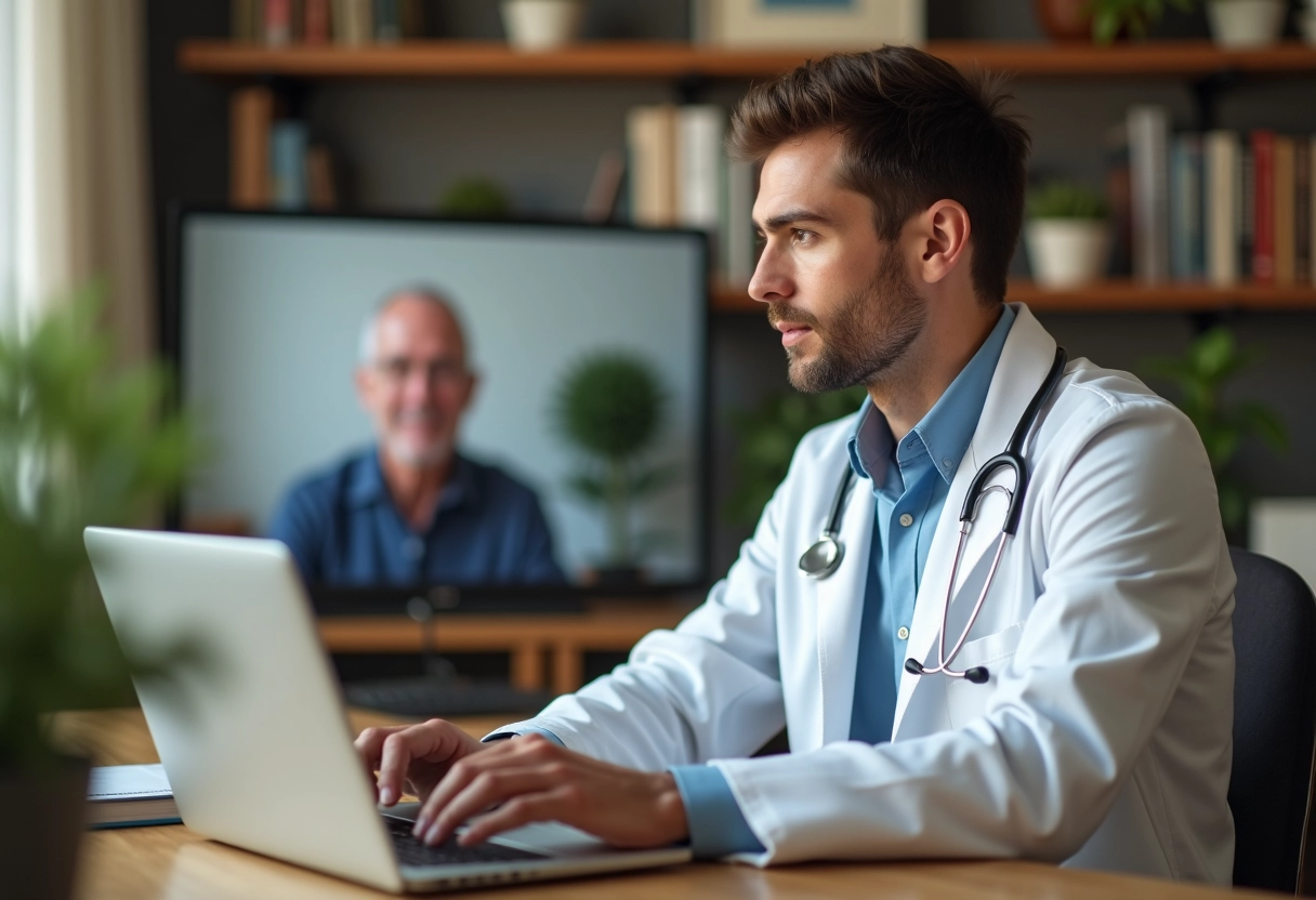 Medecin en visioconference avec un patient a domicile