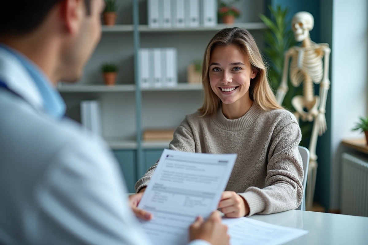 Jeune femme patient tenant un rapport médical dans un cabinet