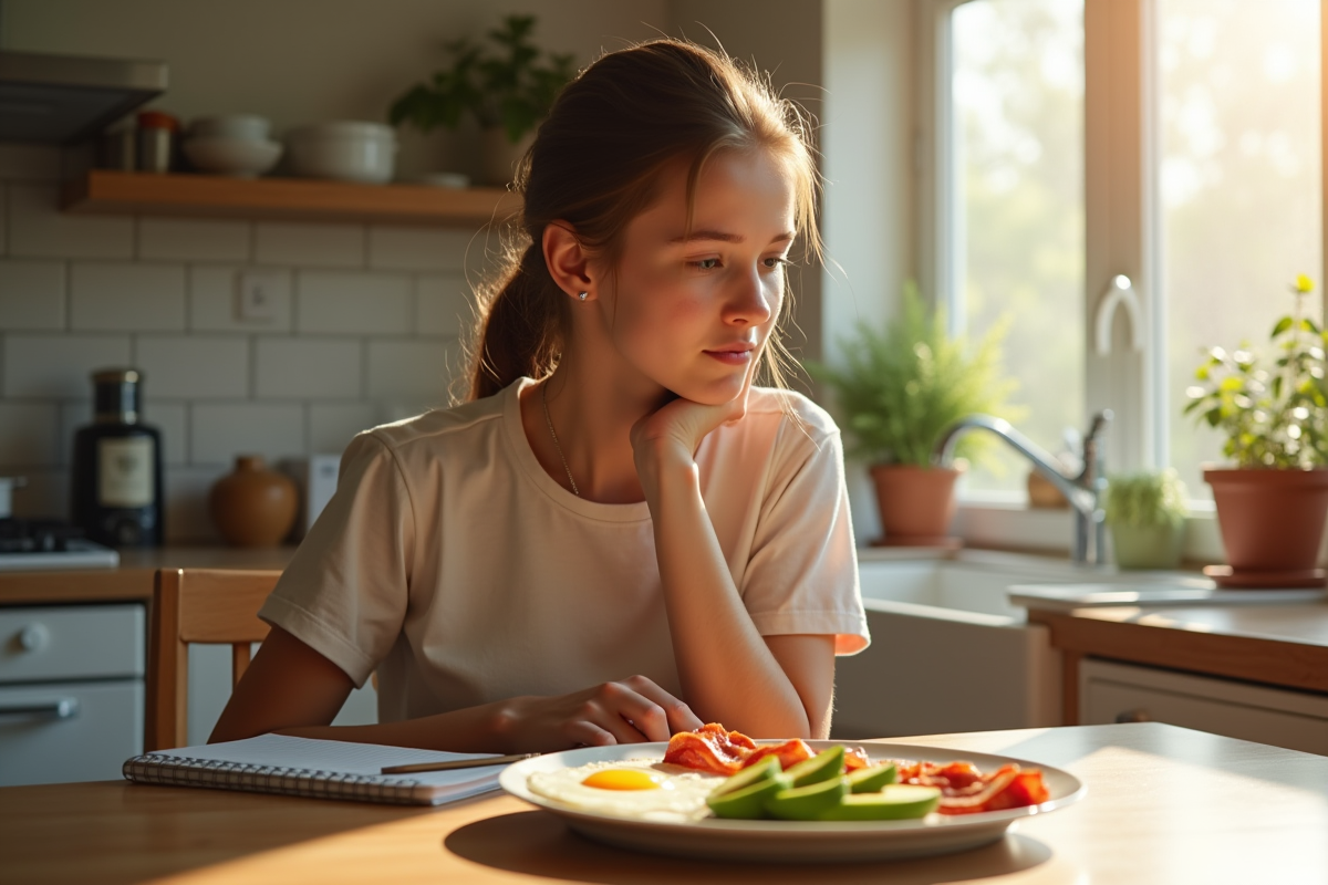 Jeune femme au petit déjeuner keto au matin