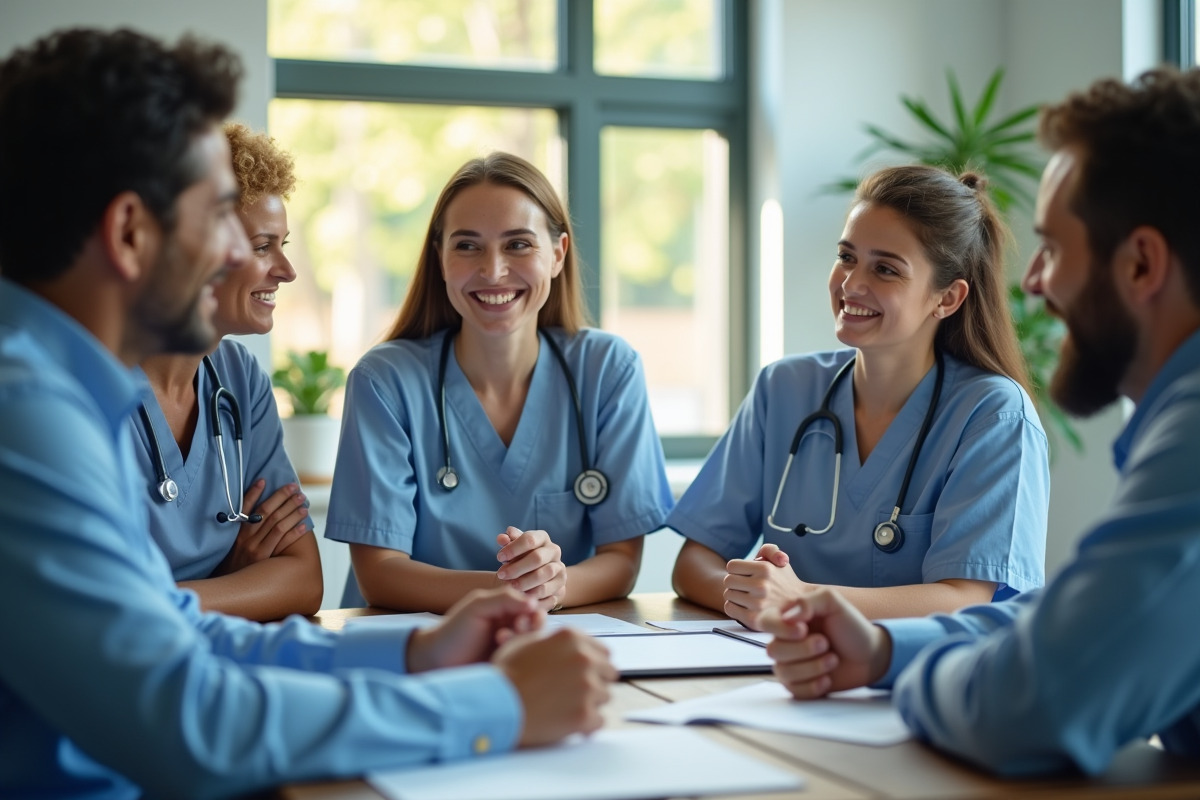Professionnels de santé discutant autour d