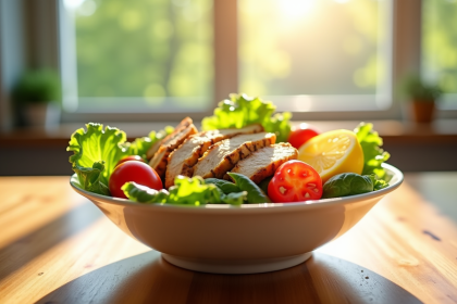 Salade colorée avec légumes frais et poulet grillé