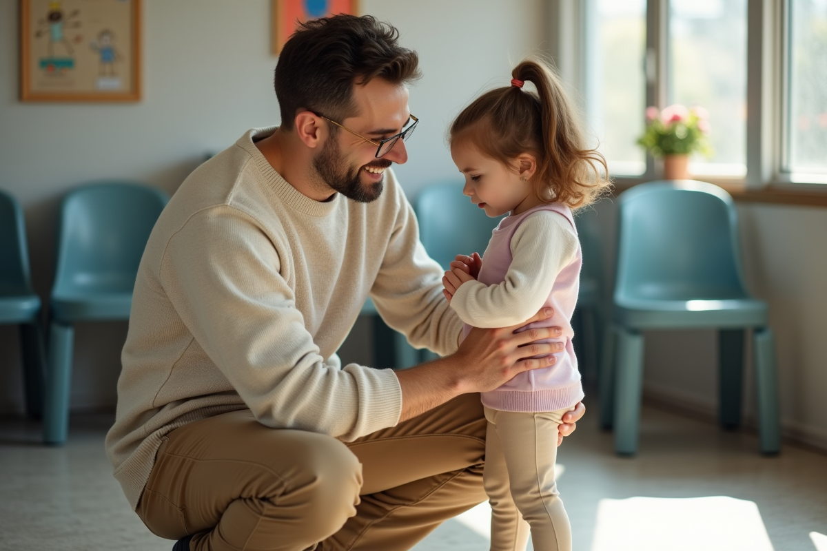 Père montrant à sa fille comment faire le geste de secours