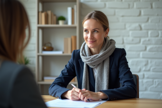 Femme therapute attentive en cabinet moderne
